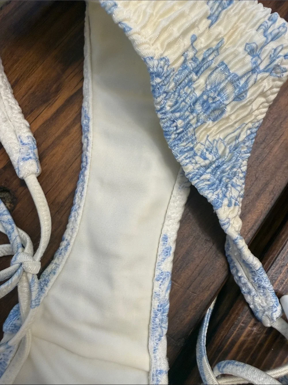 Triangl swimwear blue/cream 2 piece bikini. Like new. Top XL/Bottom L